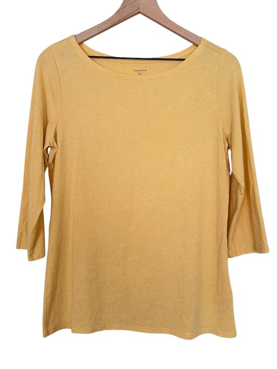 Garnet Hill Tops - Garnet Hill Yellow Essential Three Quarter Sleeve Boatneck Tee